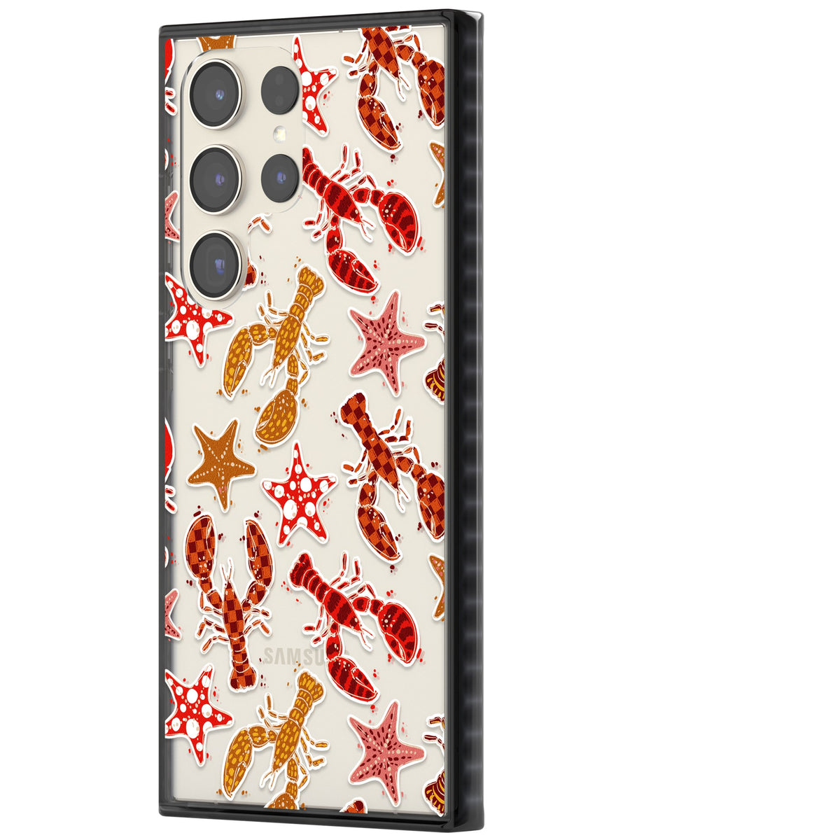 Lobster & Starfish Coastal Pattern Samsung S22 Ultra / Samsung S23 Ultra / Samsung S24 Ultra Impact Black Phone Case side