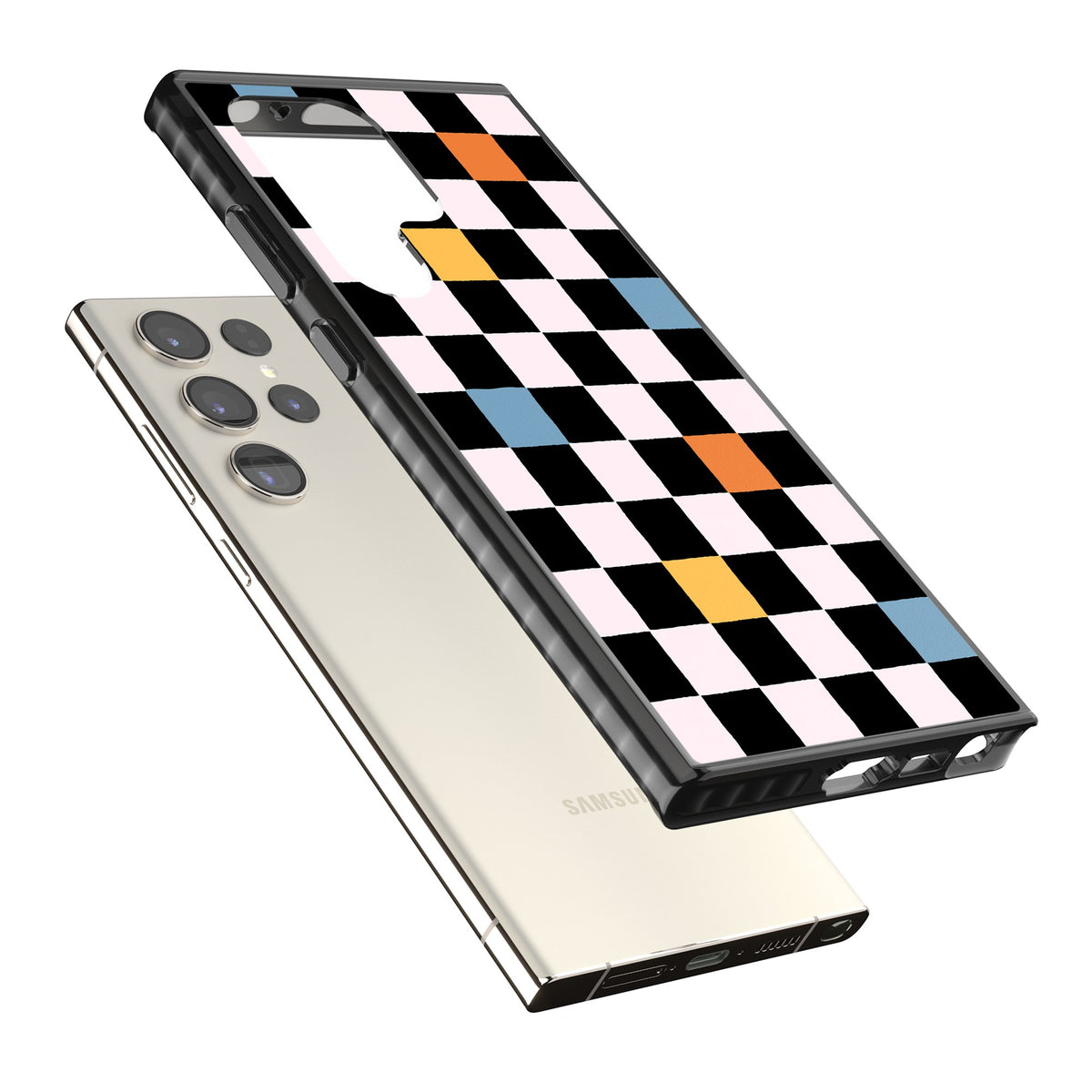 Vibrant Retro Check Samsung S22 Ultra / Samsung S23 Ultra / Samsung S24 Ultra Impact Black Phone Case angled