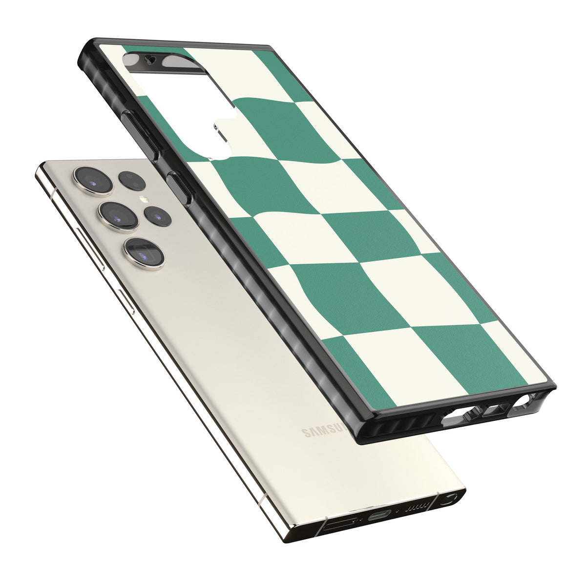Matcha Wavy Check Samsung S22 Ultra / Samsung S23 Ultra / Samsung S24 Ultra Impact Black Phone Case angled