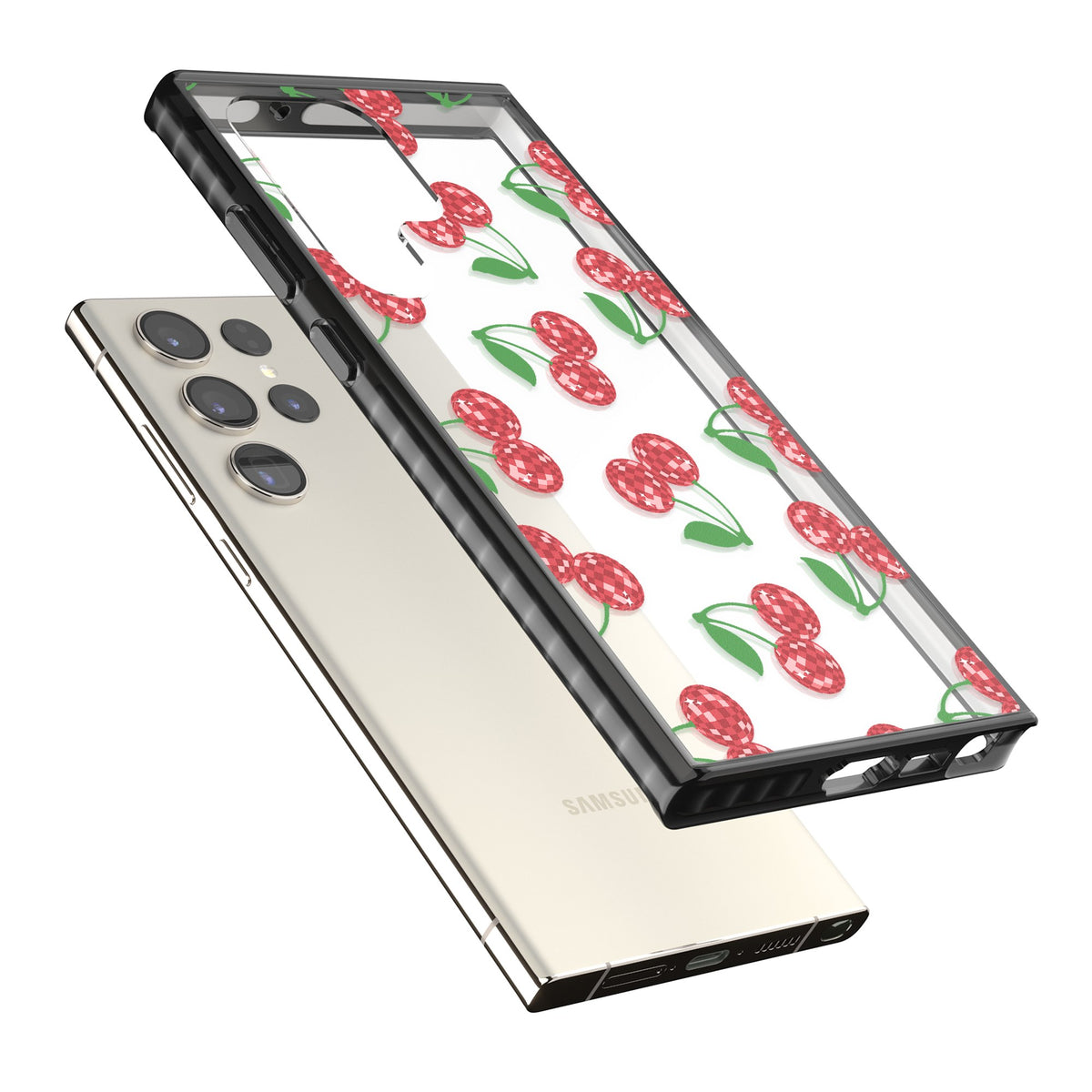 Disco Cherries Samsung S22 Ultra / Samsung S23 Ultra / Samsung S24 Ultra Impact Black Phone Case angled