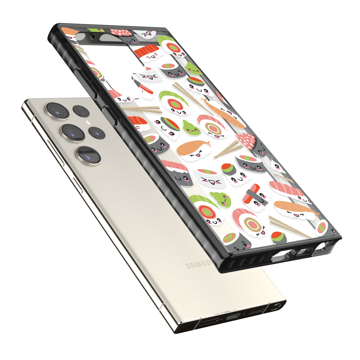 Kawaii Sushi Party Samsung S22 Ultra / Samsung S23 Ultra / Samsung S24 Ultra Impact Black Phone Case angled