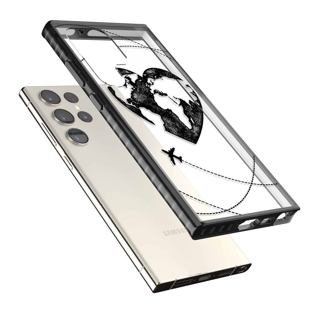 Globe Heart Samsung S22 Ultra / Samsung S23 Ultra / Samsung S24 Ultra Impact Black Phone Case angled