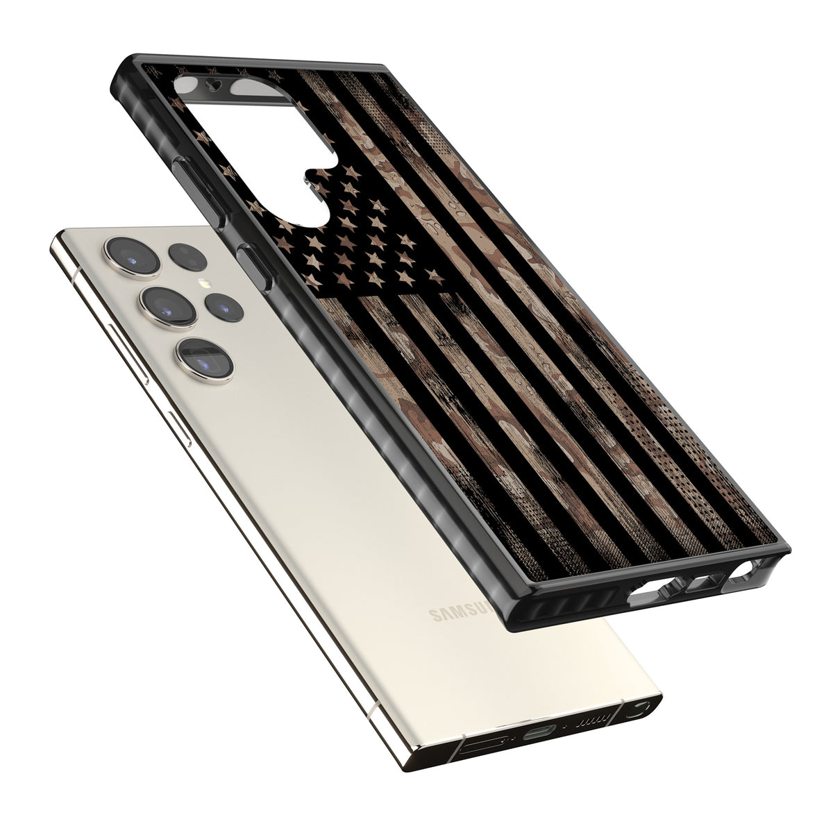 American Flag Camo Samsung S22 Ultra / Samsung S23 Ultra / Samsung S24 Ultra Impact Black Phone Case angled