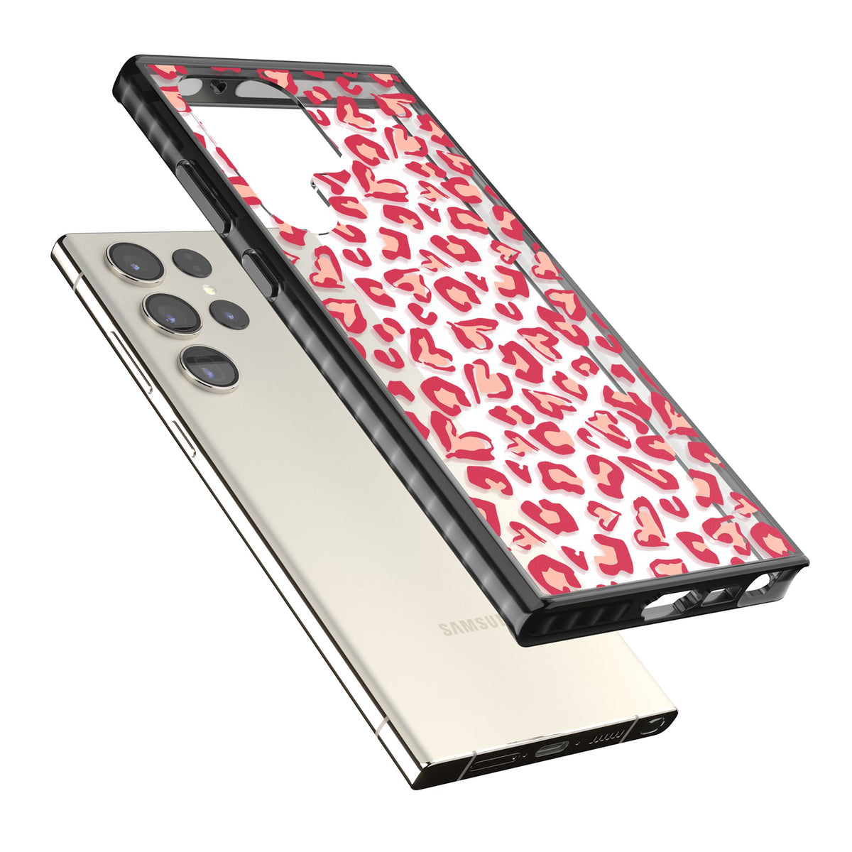 Heart Leopard Print Samsung S22 Ultra / Samsung S23 Ultra / Samsung S24 Ultra Impact Black Phone Case angled