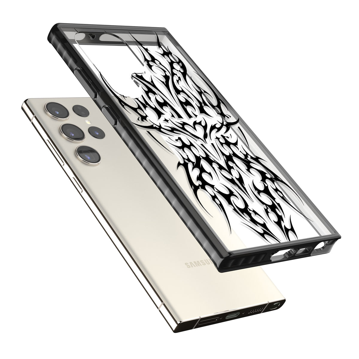 Neo Tribal Heart Samsung S22 Ultra / Samsung S23 Ultra / Samsung S24 Ultra Impact Black Phone Case angled