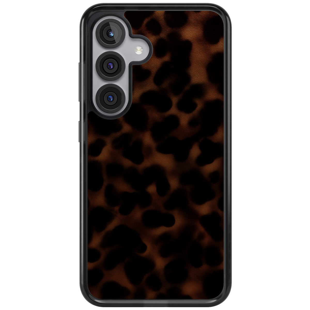 Dark Tortoise Shell old money iPhone case featuring a dark tortoiseshell pattern with amber and black animal print tones Samsung S25 Impact Black Phone Case front