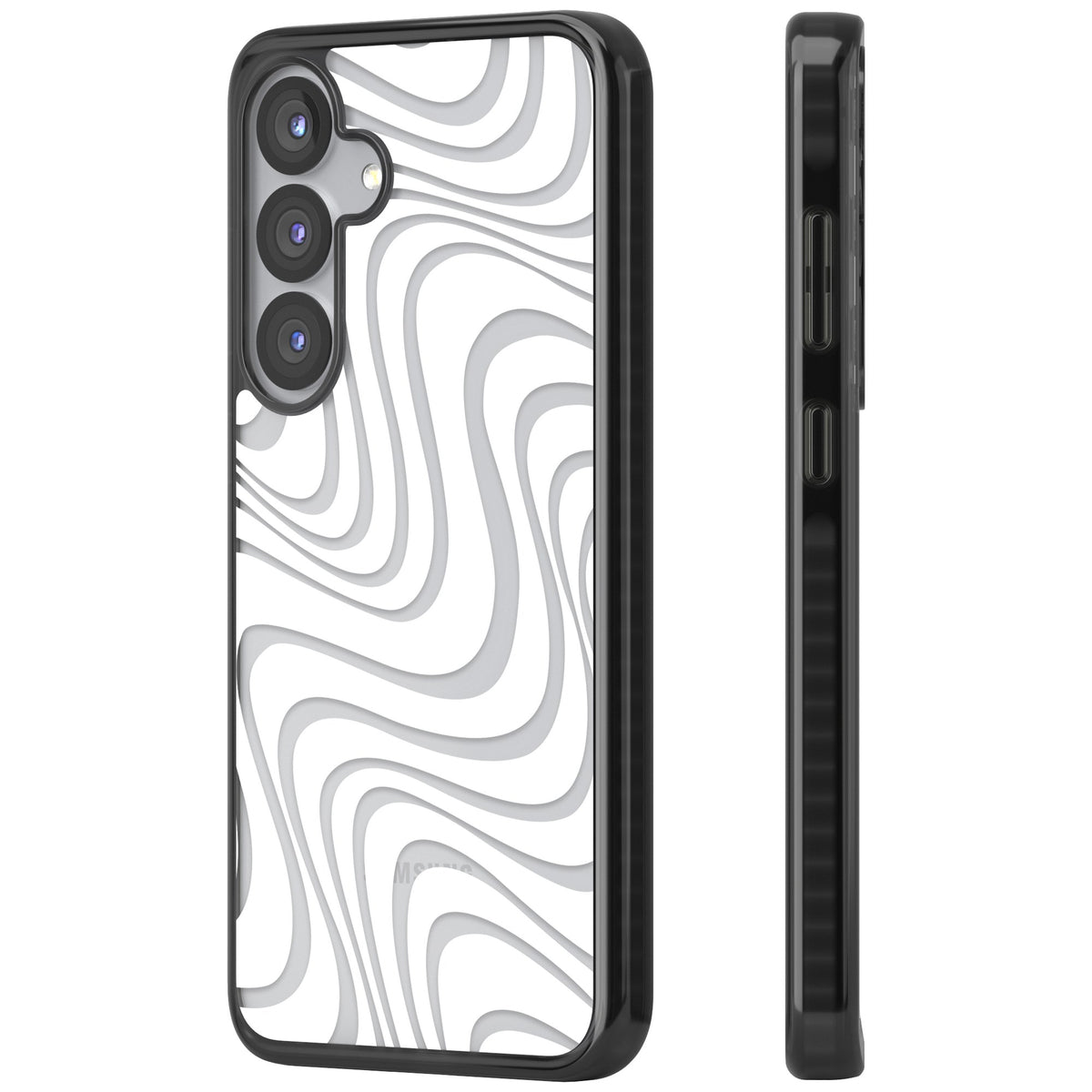 White Abstract Waves Samsung S25 / Samsung S25 Plus / Samsung S26 / Samsung S26 Plus Impact Black Phone Case side
