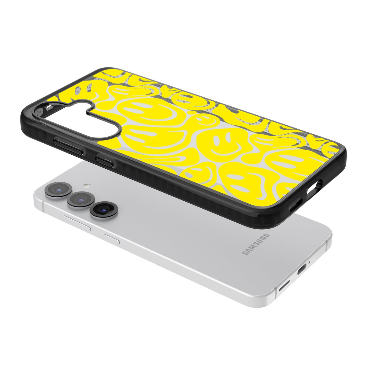 Yellow Acid Faces Samsung S25 / Samsung S25 Plus / Samsung S26 / Samsung S26 Plus Impact Black Phone Case angled