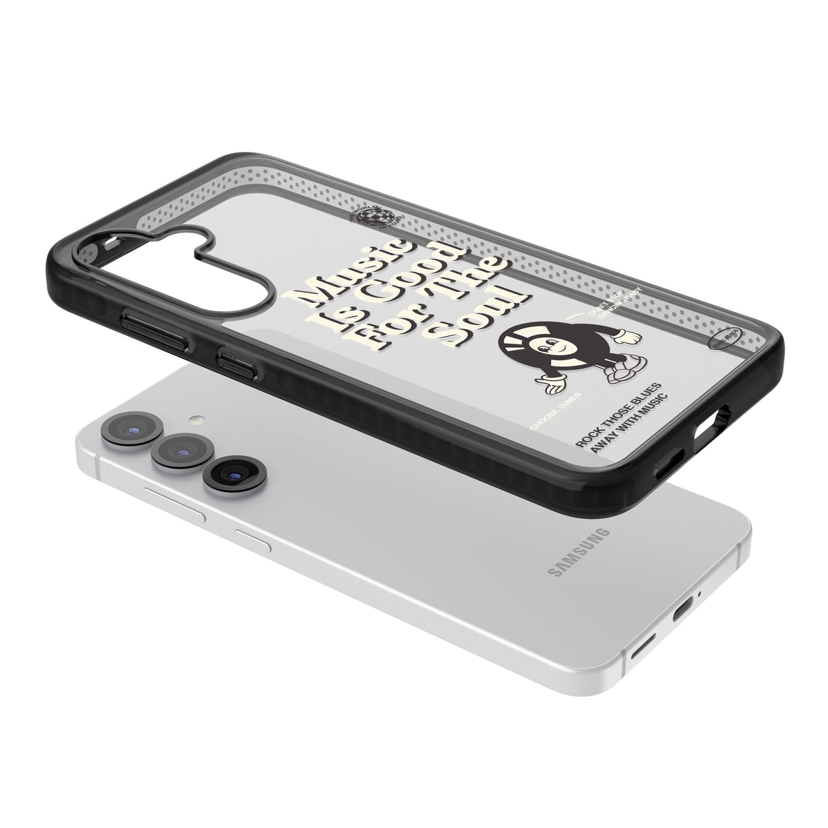 Music Is Good For The Soul Samsung S25 / Samsung S25 Plus / Samsung S26 / Samsung S26 Plus Impact Black Phone Case angled