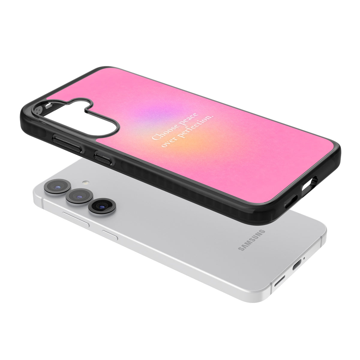 Peace Over Perfection Samsung S25 / Samsung S25 Plus / Samsung S26 / Samsung S26 Plus Impact Black Phone Case angled