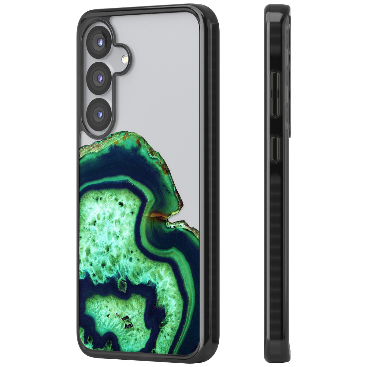 Emerald Agate Slice Samsung S25 / Samsung S25 Plus / Samsung S26 / Samsung S26 Plus Impact Black Phone Case side