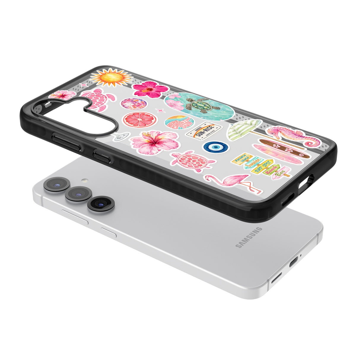 Aloha Sticker Mix Samsung S25 / Samsung S25 Plus / Samsung S26 / Samsung S26 Plus Impact Black Phone Case angled