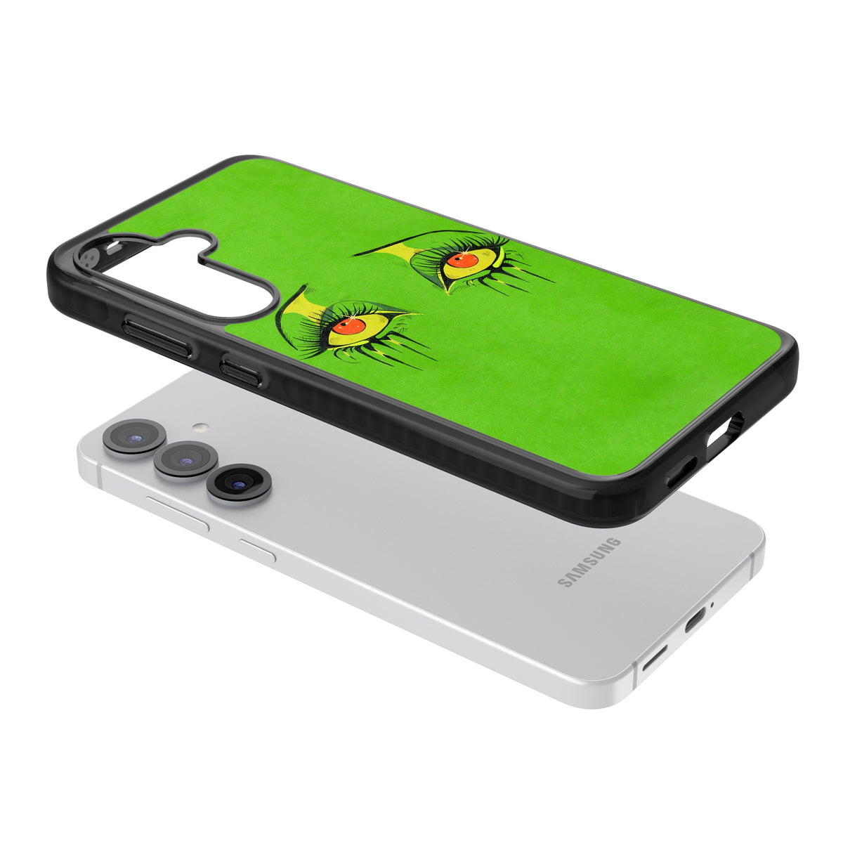 Green Enchanted Eyes Samsung S25 / Samsung S25 Plus / Samsung S26 / Samsung S26 Plus Impact Black Phone Case angled