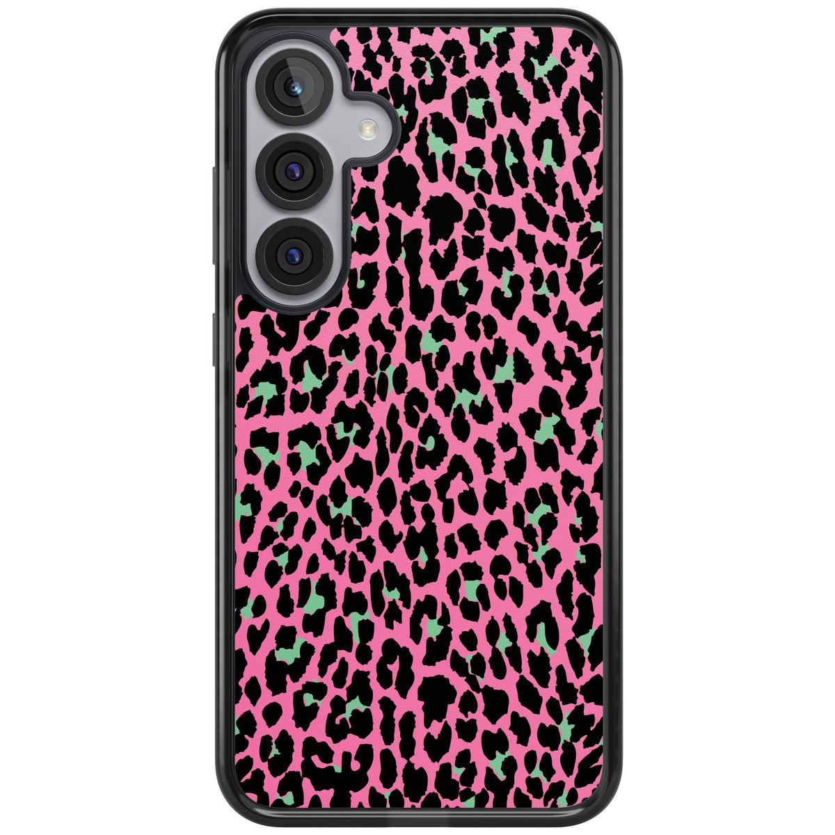 Pink & Green Leopard Samsung S25 Plus / Samsung S26 / Samsung S26 Plus Impact Black Phone Case front