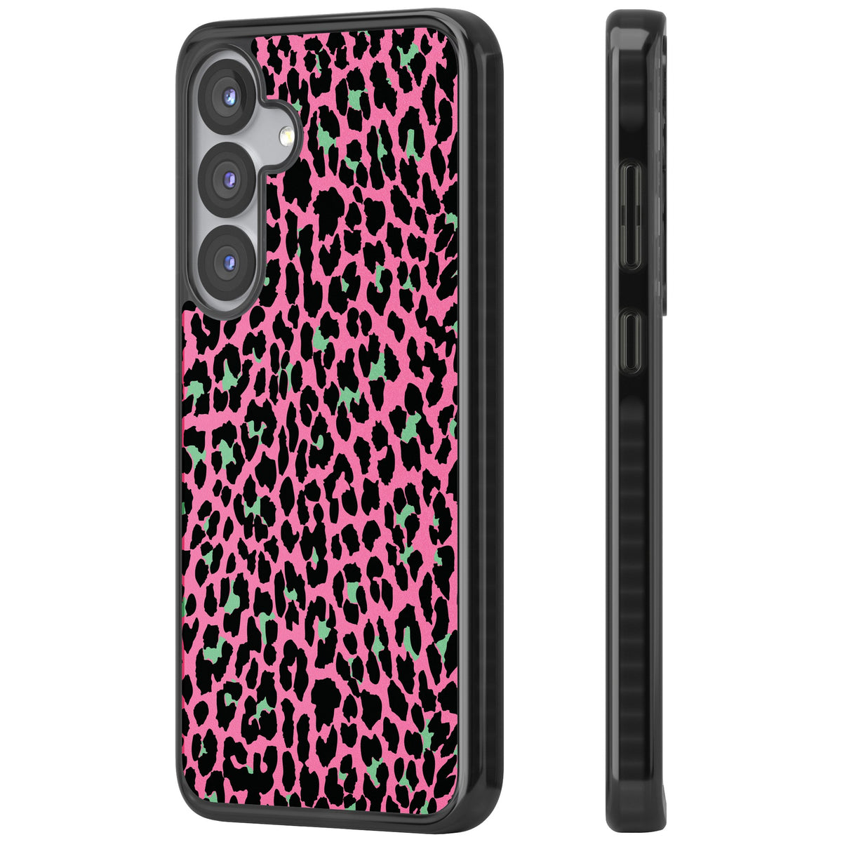 Pink & Green Leopard Samsung S25 / Samsung S25 Plus / Samsung S26 / Samsung S26 Plus Impact Black Phone Case side