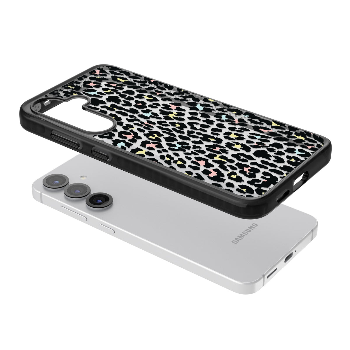 Sugar Leopard Samsung S25 / Samsung S25 Plus / Samsung S26 / Samsung S26 Plus Impact Black Phone Case angled