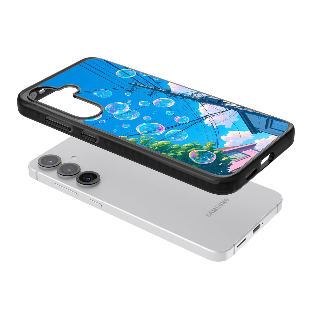 Suburban Bubbles Samsung S25 / Samsung S25 Plus / Samsung S26 / Samsung S26 Plus Impact Black Phone Case angled