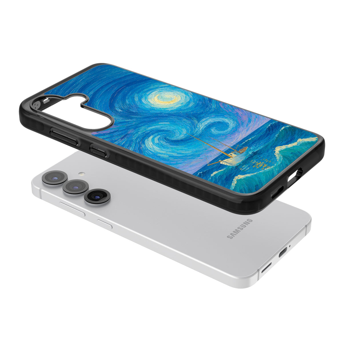 Moonlit Tide Samsung S25 / Samsung S25 Plus / Samsung S26 / Samsung S26 Plus Impact Black Phone Case angled