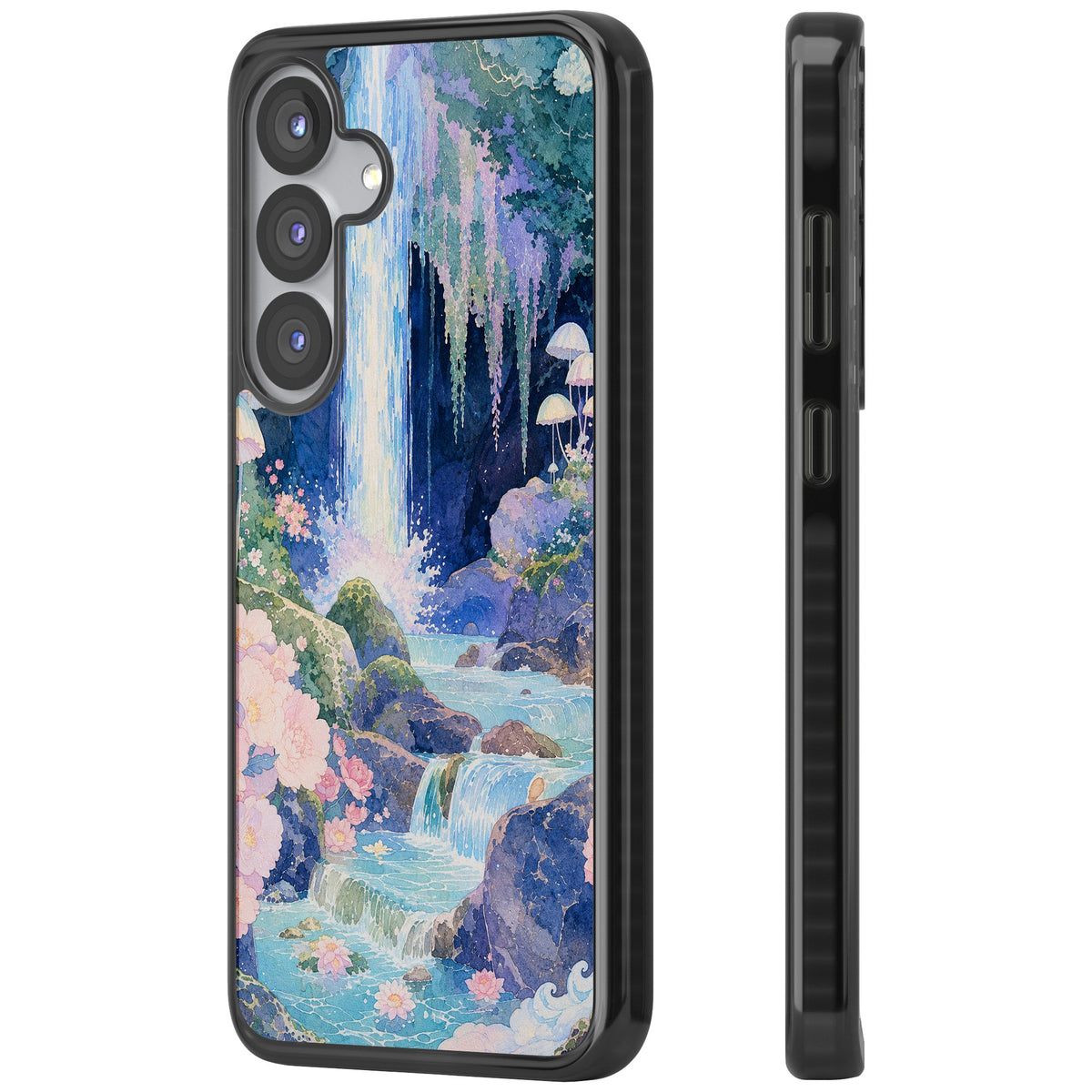 Mystic Waterfall Samsung S25 / Samsung S25 Plus / Samsung S26 / Samsung S26 Plus Impact Black Phone Case side