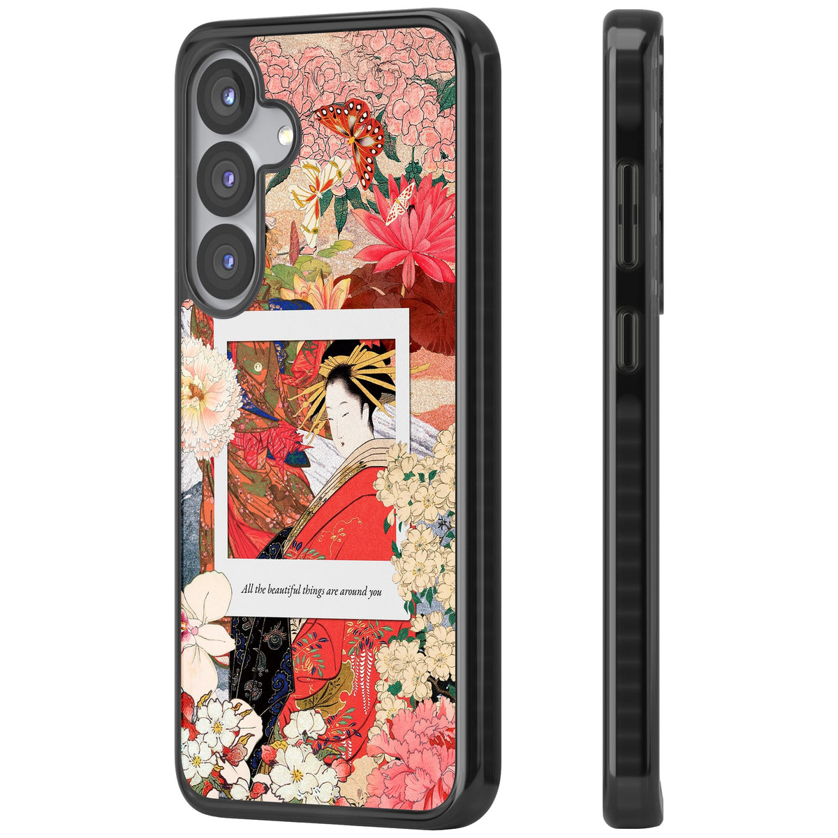 Woodblock Geisha Samsung S25 / Samsung S25 Plus / Samsung S26 / Samsung S26 Plus Impact Black Phone Case side