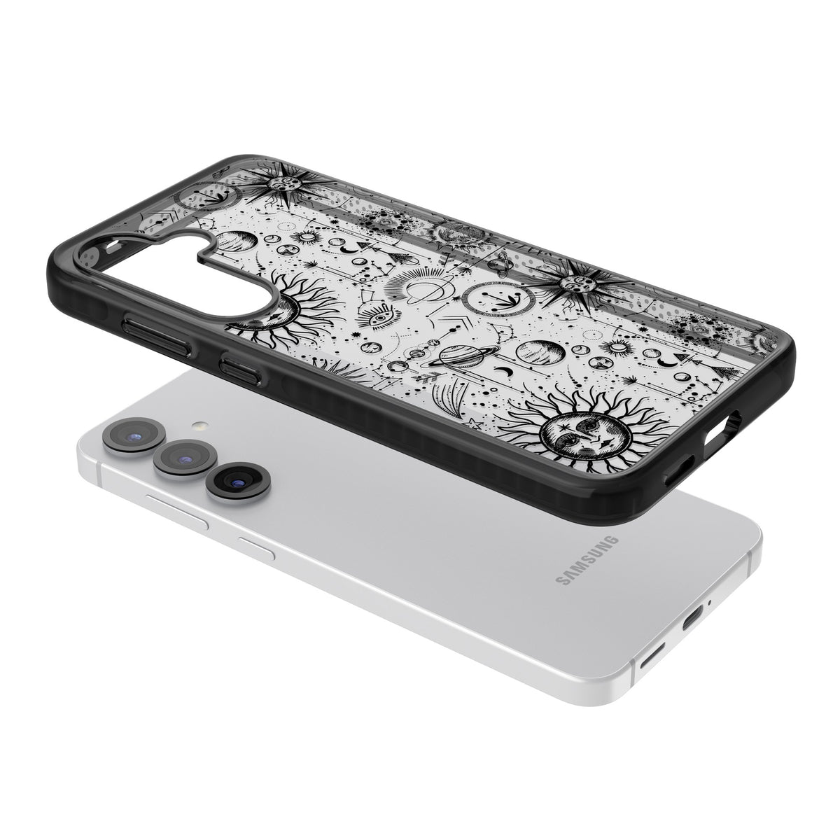 Cosmic Cartography Samsung S25 / Samsung S25 Plus / Samsung S26 / Samsung S26 Plus Impact Black Phone Case angled