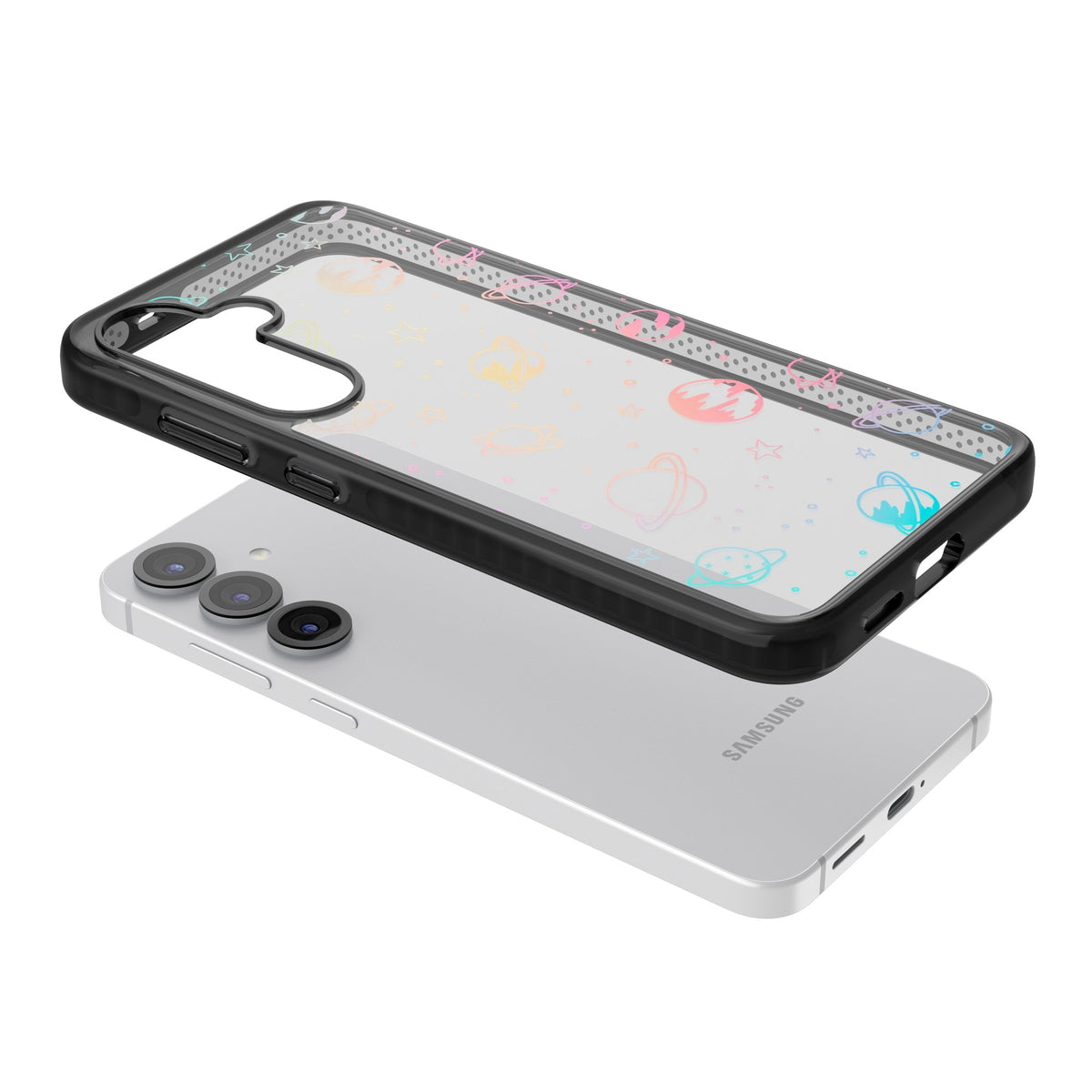 Pastel Cosmos Samsung S25 / Samsung S25 Plus / Samsung S26 / Samsung S26 Plus Impact Black Phone Case angled