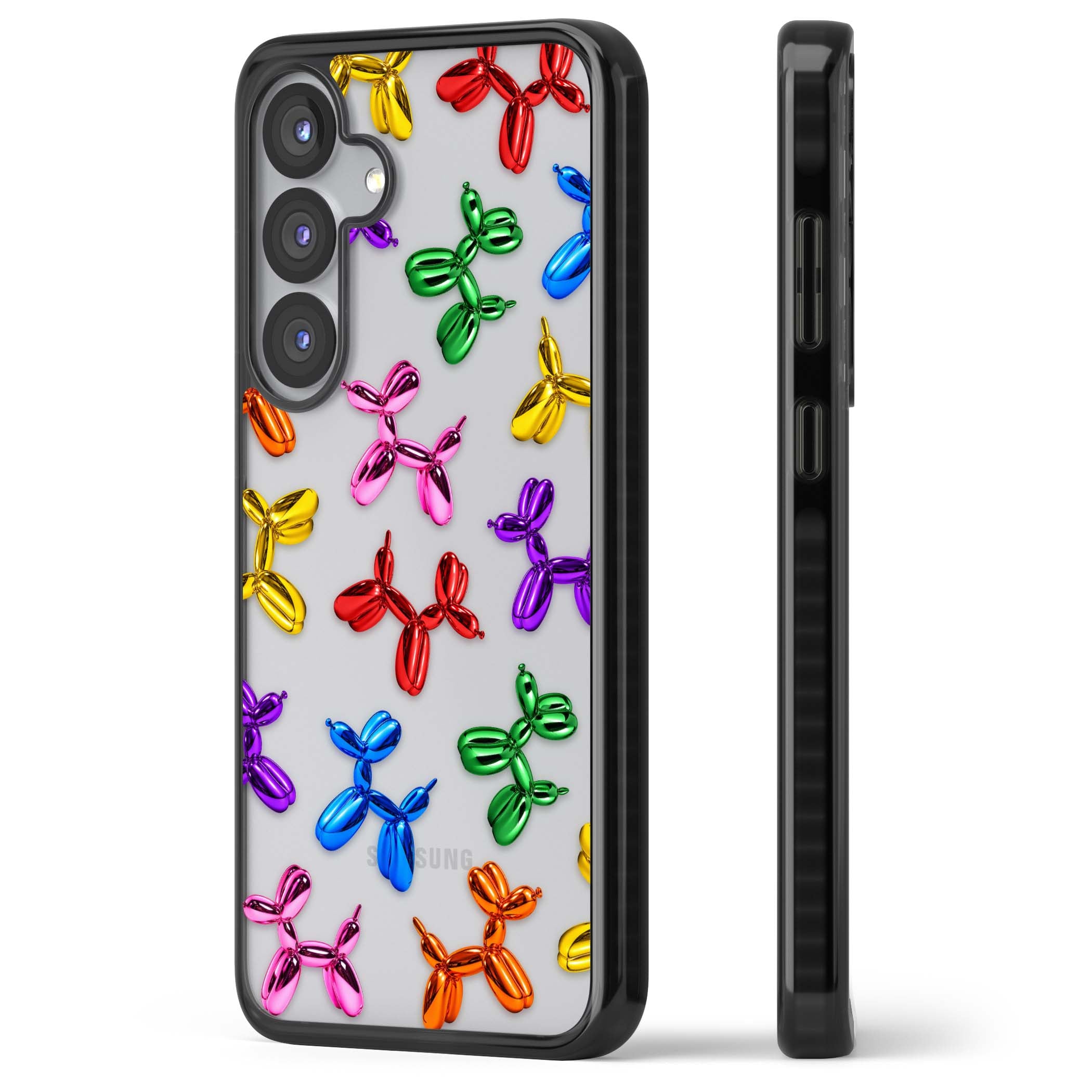 Balloon Dogs pop art iPhone case featuring rainbow chrome balloon dogs in Jeff Koons style | Black Impact case for Samsung Galaxy S25, Samsung Galaxy S25 Plus