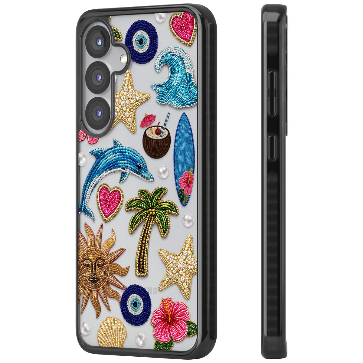 Beaded Beach Samsung S25 / Samsung S25 Plus / Samsung S26 / Samsung S26 Plus Impact Black Phone Case side