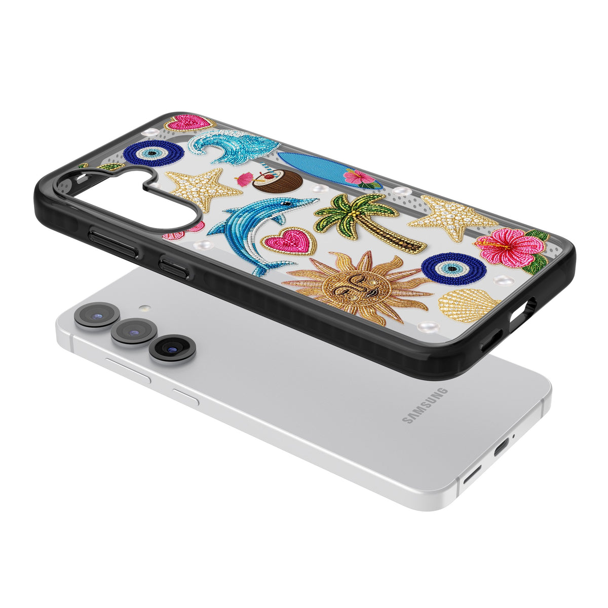 Beaded Beach Samsung S25 / Samsung S25 Plus / Samsung S26 / Samsung S26 Plus Impact Black Phone Case angled