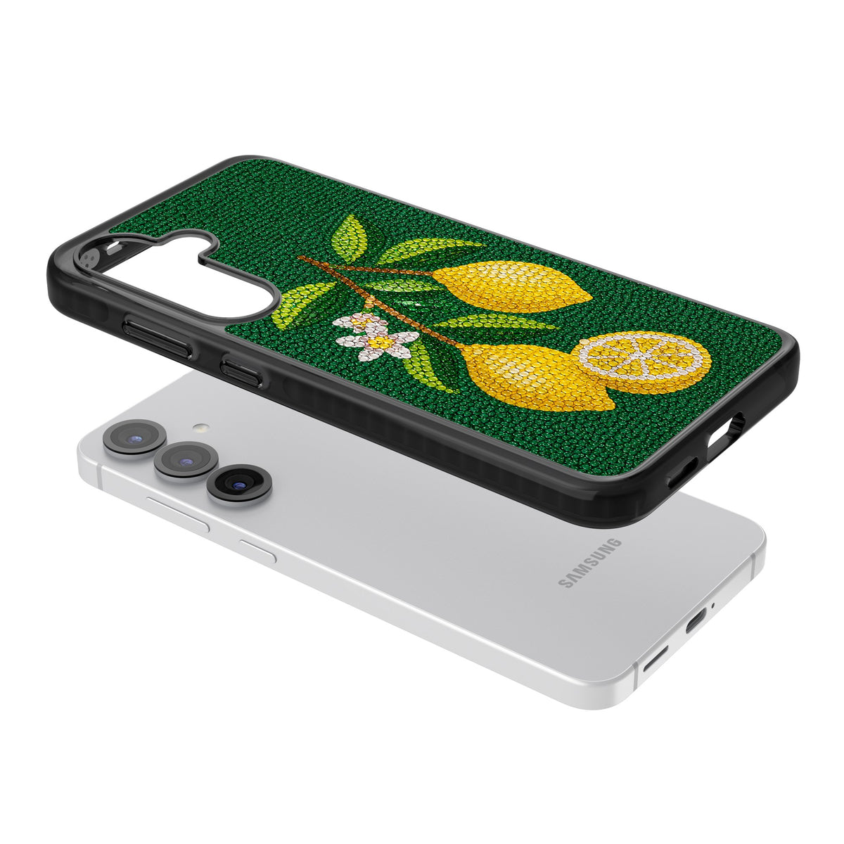 Beaded Lemons Samsung S25 / Samsung S25 Plus / Samsung S26 / Samsung S26 Plus Impact Black Phone Case angled