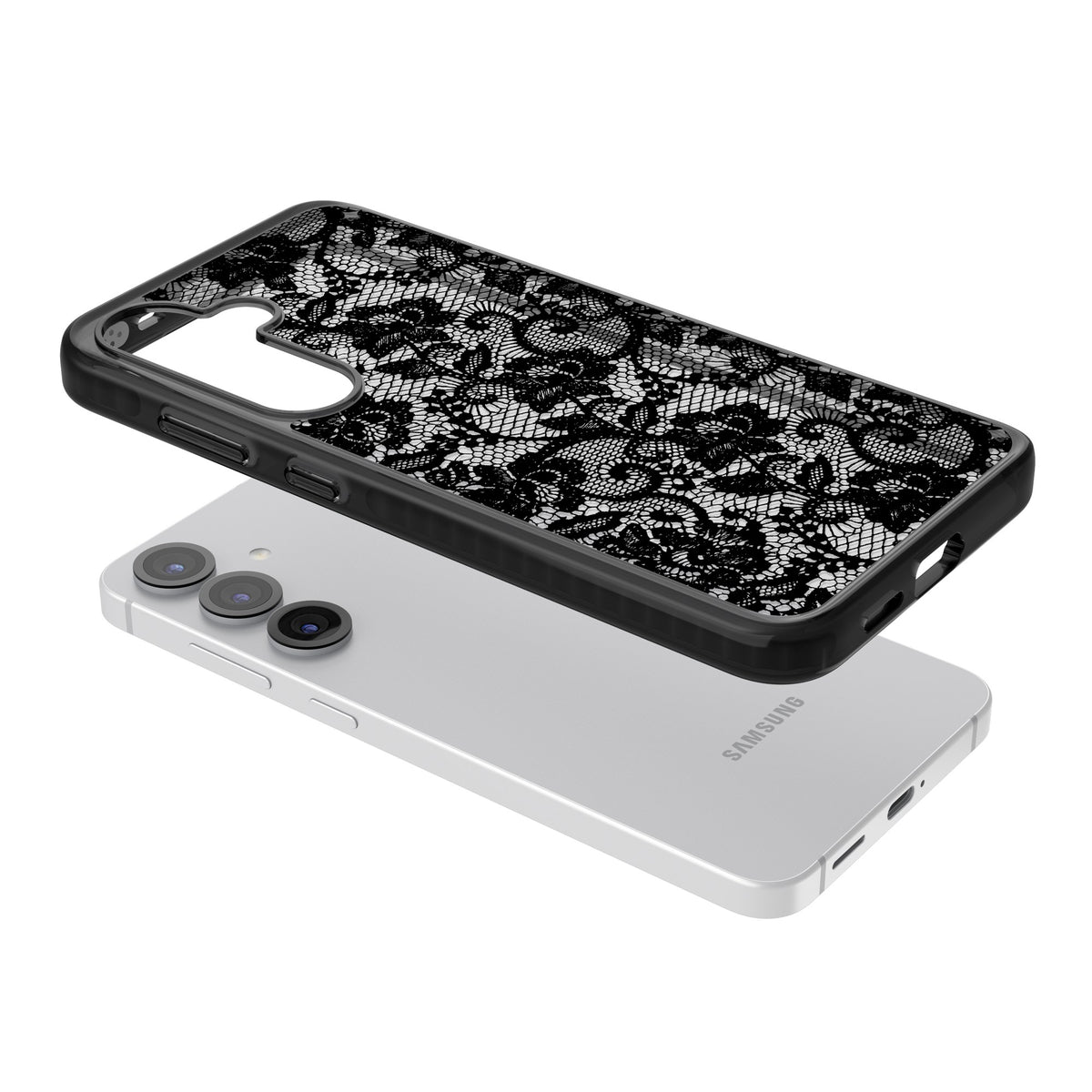 Black Lace Samsung S25 / Samsung S25 Plus / Samsung S26 / Samsung S26 Plus Impact Black Phone Case angled