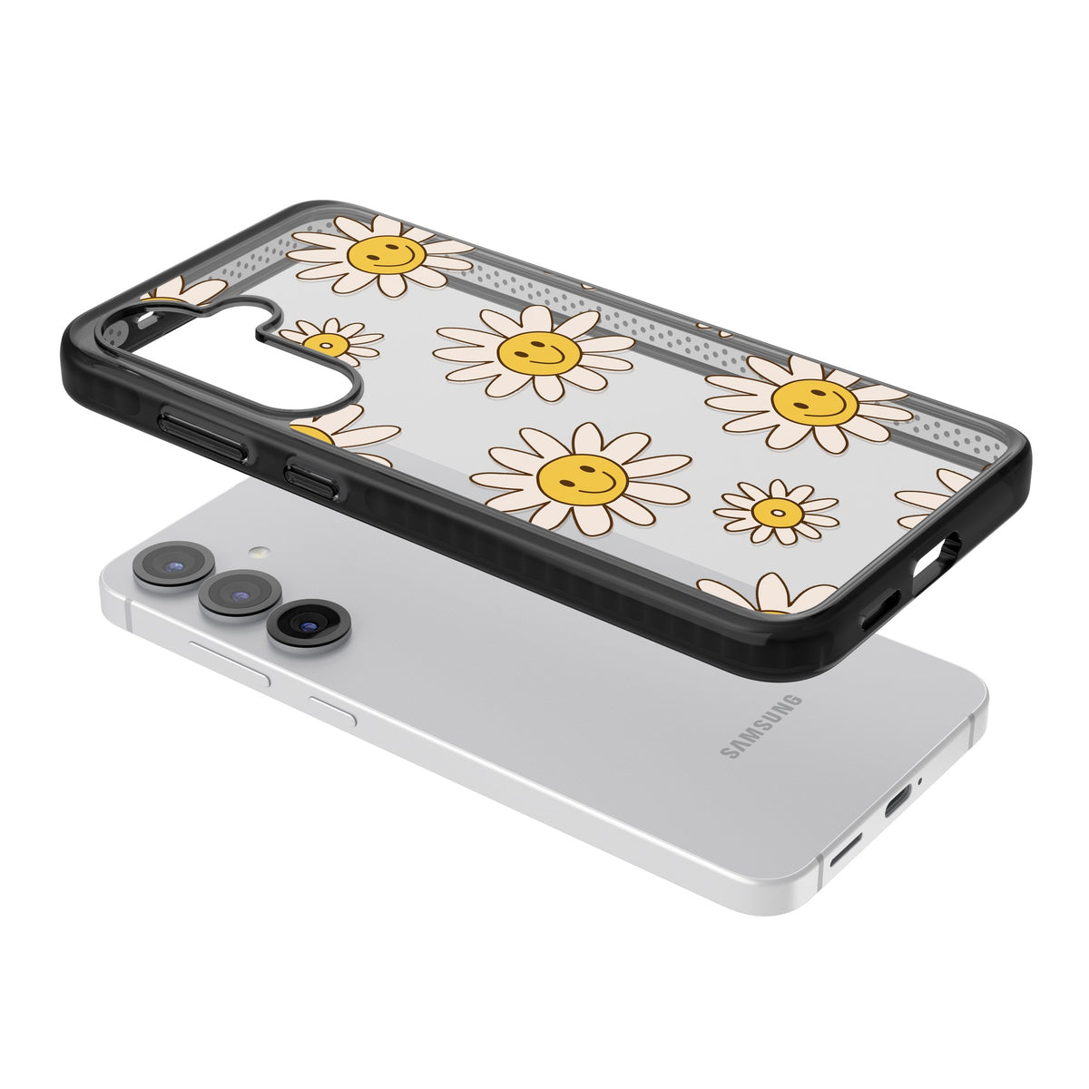 Daisy Faces Samsung S25 / Samsung S25 Plus / Samsung S26 / Samsung S26 Plus Impact Black Phone Case angled