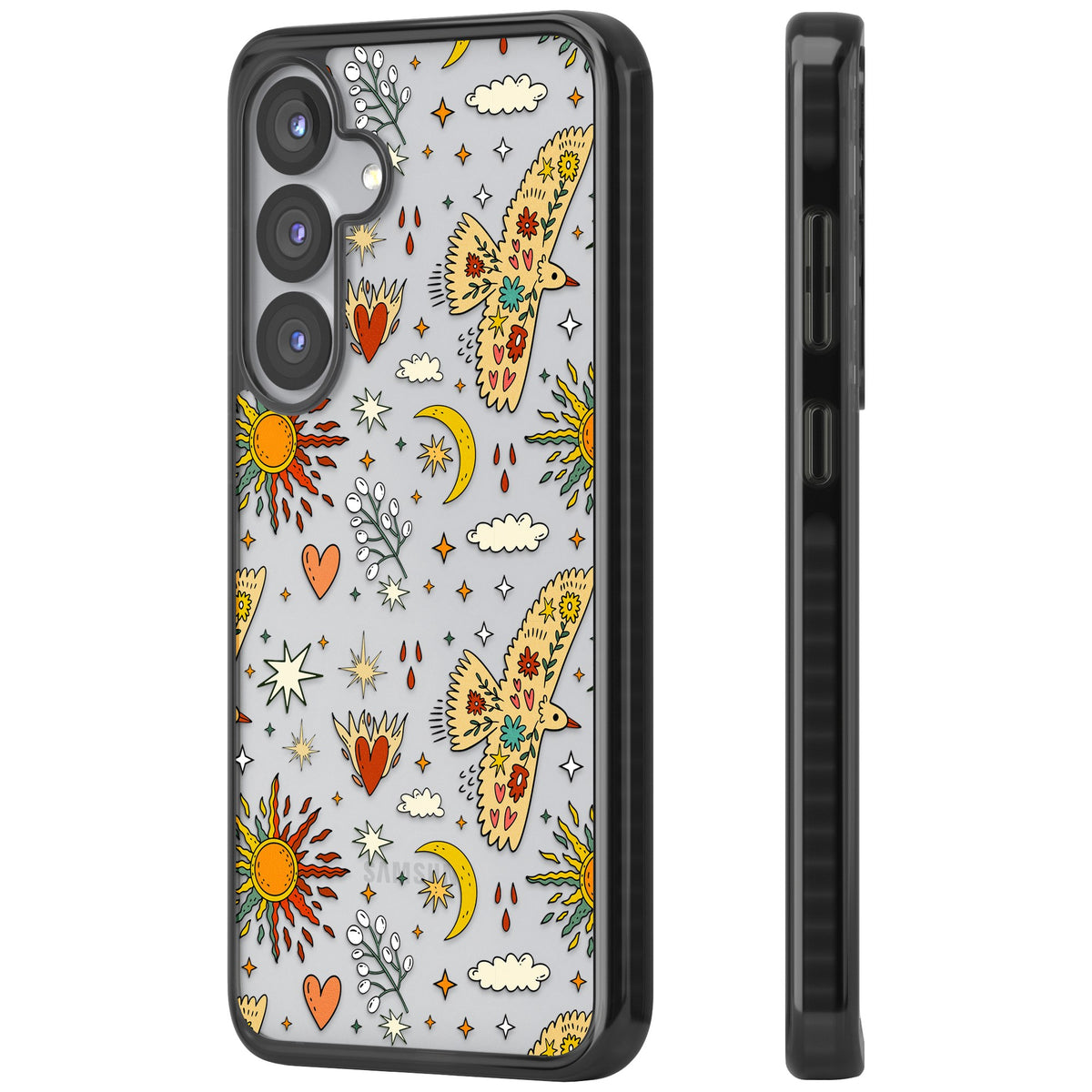 Boho Mystic Birds Samsung S25 / Samsung S25 Plus / Samsung S26 / Samsung S26 Plus Impact Black Phone Case side