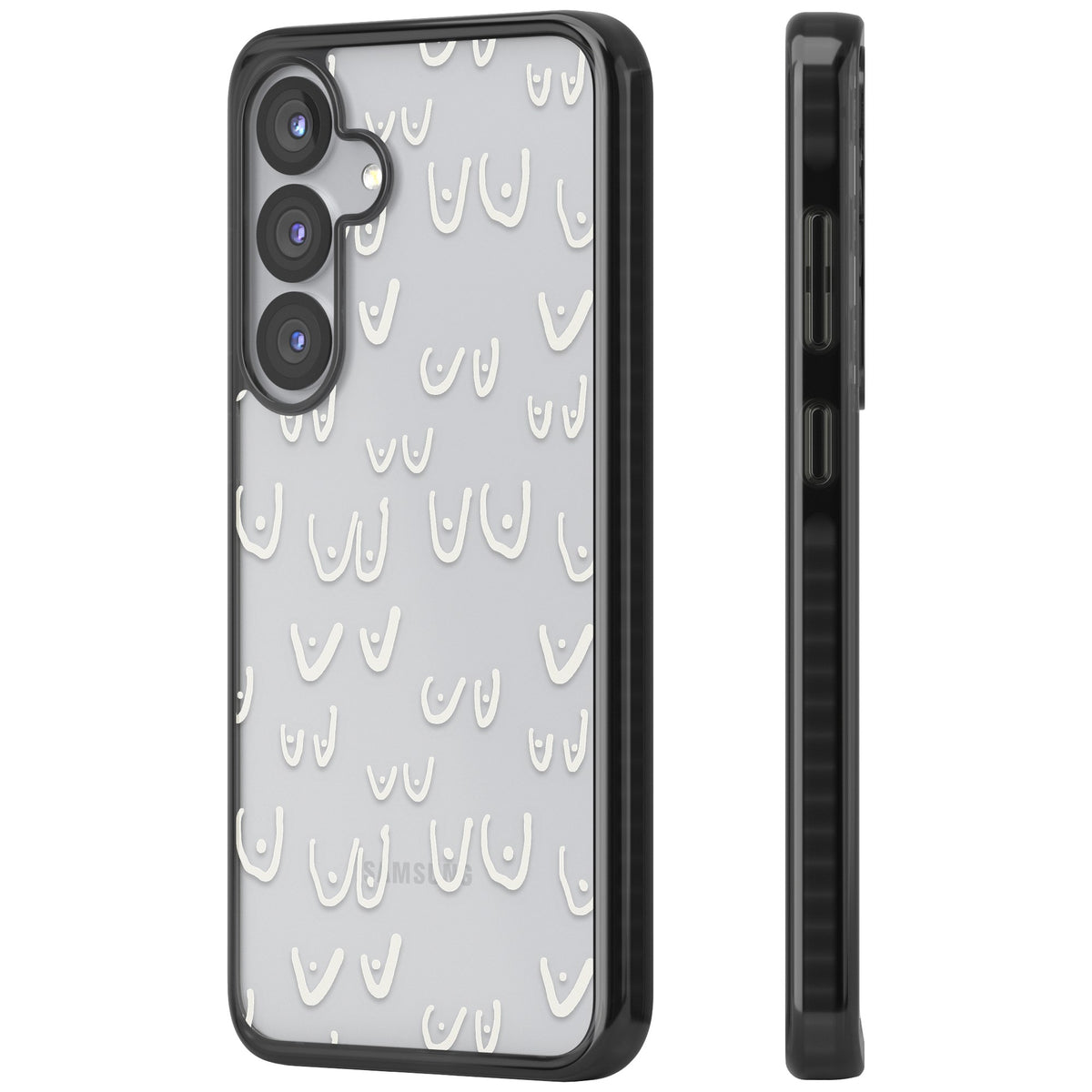 Boob Pattern (White) Samsung S25 / Samsung S25 Plus / Samsung S26 / Samsung S26 Plus Impact Black Phone Case side