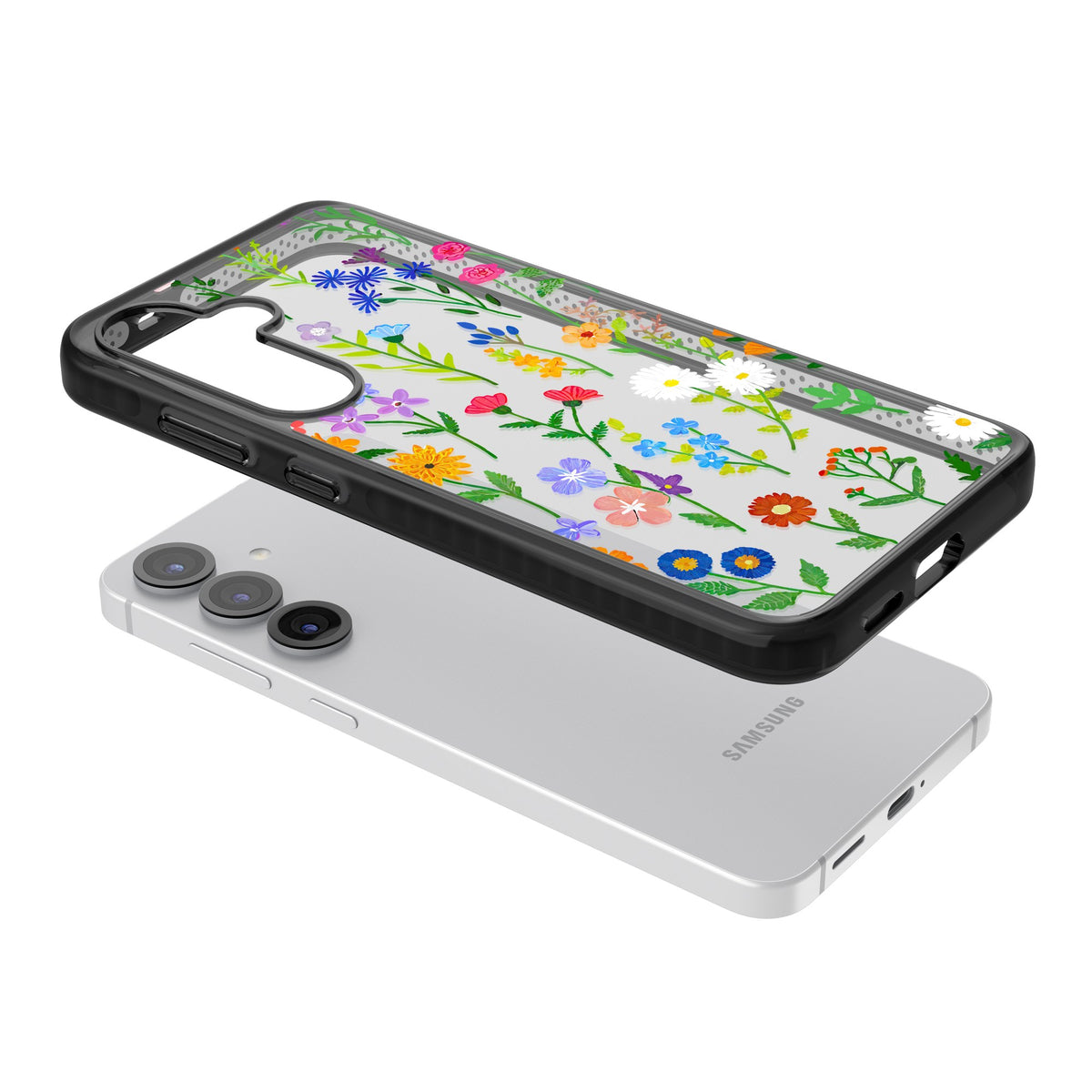 Wildflower Garden Samsung S25 / Samsung S25 Plus / Samsung S26 / Samsung S26 Plus Impact Black Phone Case angled