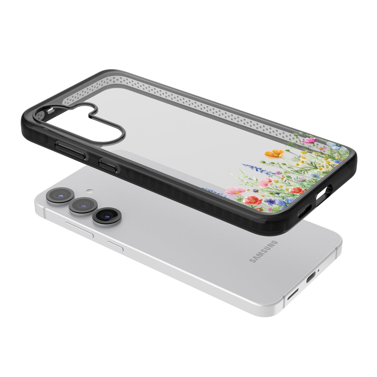 Minimal Wildflowers Samsung S25 / Samsung S25 Plus / Samsung S26 / Samsung S26 Plus Impact Black Phone Case angled