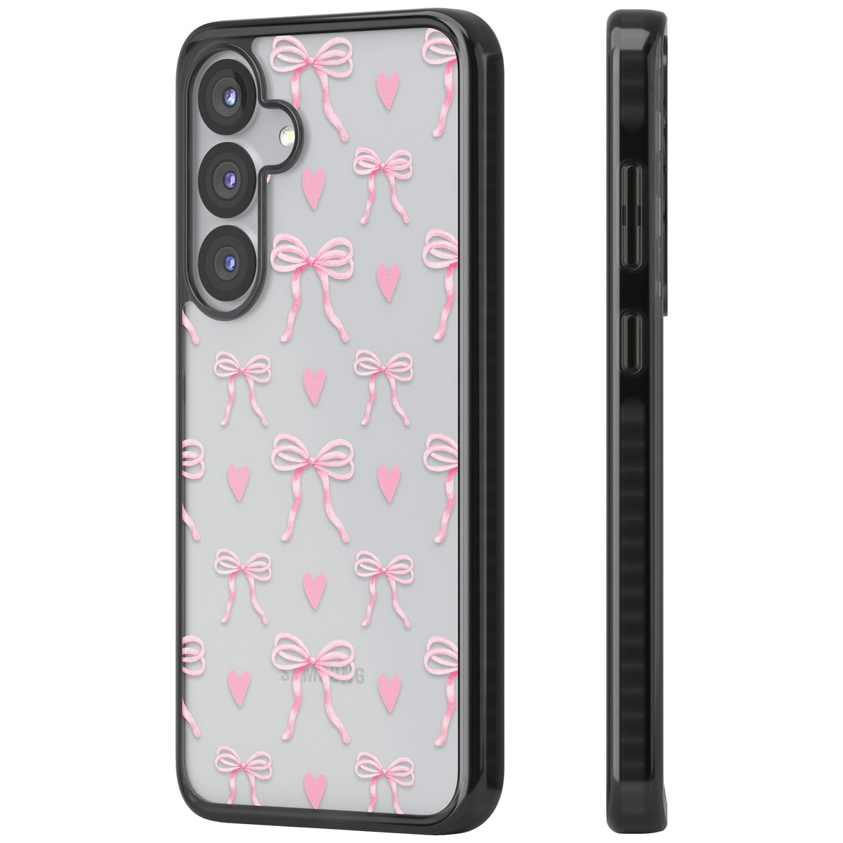 Pink Bows & Hearts Samsung S25 / Samsung S25 Plus / Samsung S26 / Samsung S26 Plus Impact Black Phone Case side
