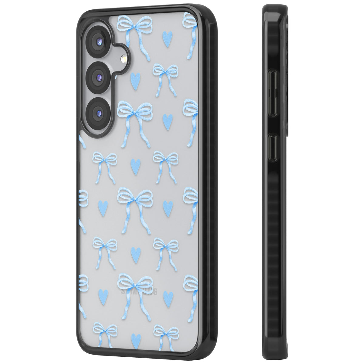 Blue Bows & Hearts Samsung S25 / Samsung S25 Plus / Samsung S26 / Samsung S26 Plus Impact Black Phone Case side