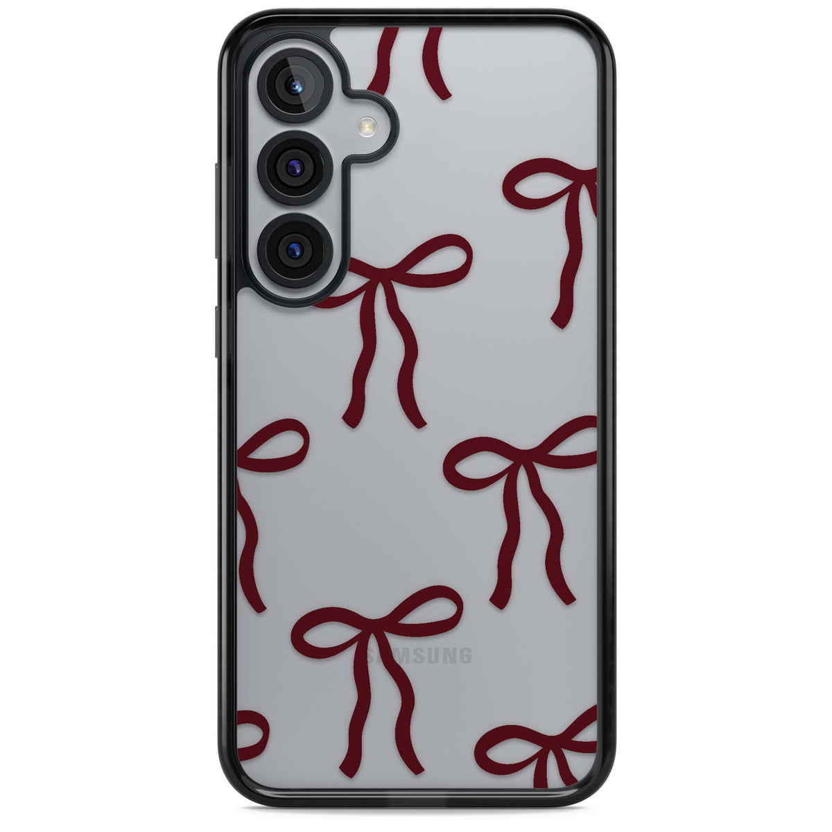 Burgundy Bows coquette iPhone case featuring hand-drawn burgundy red bows on a clear background | Black Impact case for Samsung Galaxy S25, Samsung Galaxy S25 Plus