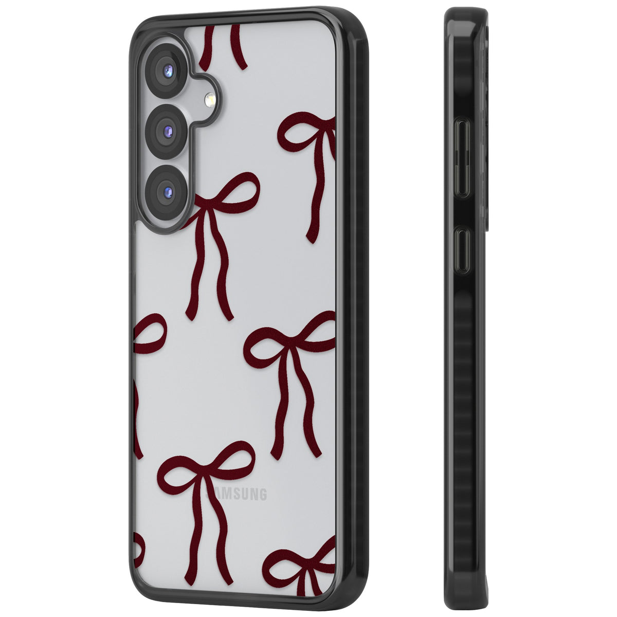 Burgundy Bows Samsung S25 / Samsung S25 Plus / Samsung S26 / Samsung S26 Plus Impact Black Phone Case side