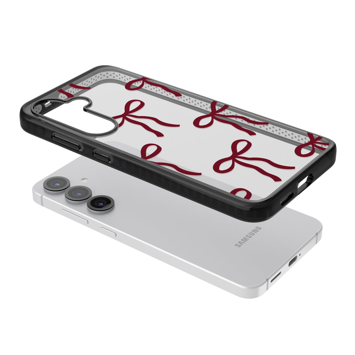 Burgundy Bows Samsung S25 / Samsung S25 Plus / Samsung S26 / Samsung S26 Plus Impact Black Phone Case angled