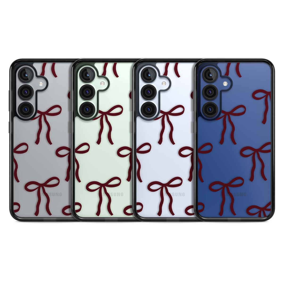 Burgundy Bows coquette iPhone case featuring hand-drawn burgundy red bows on a clear background | Black Impact case for Samsung Galaxy S25, Samsung Galaxy S25 Plus
