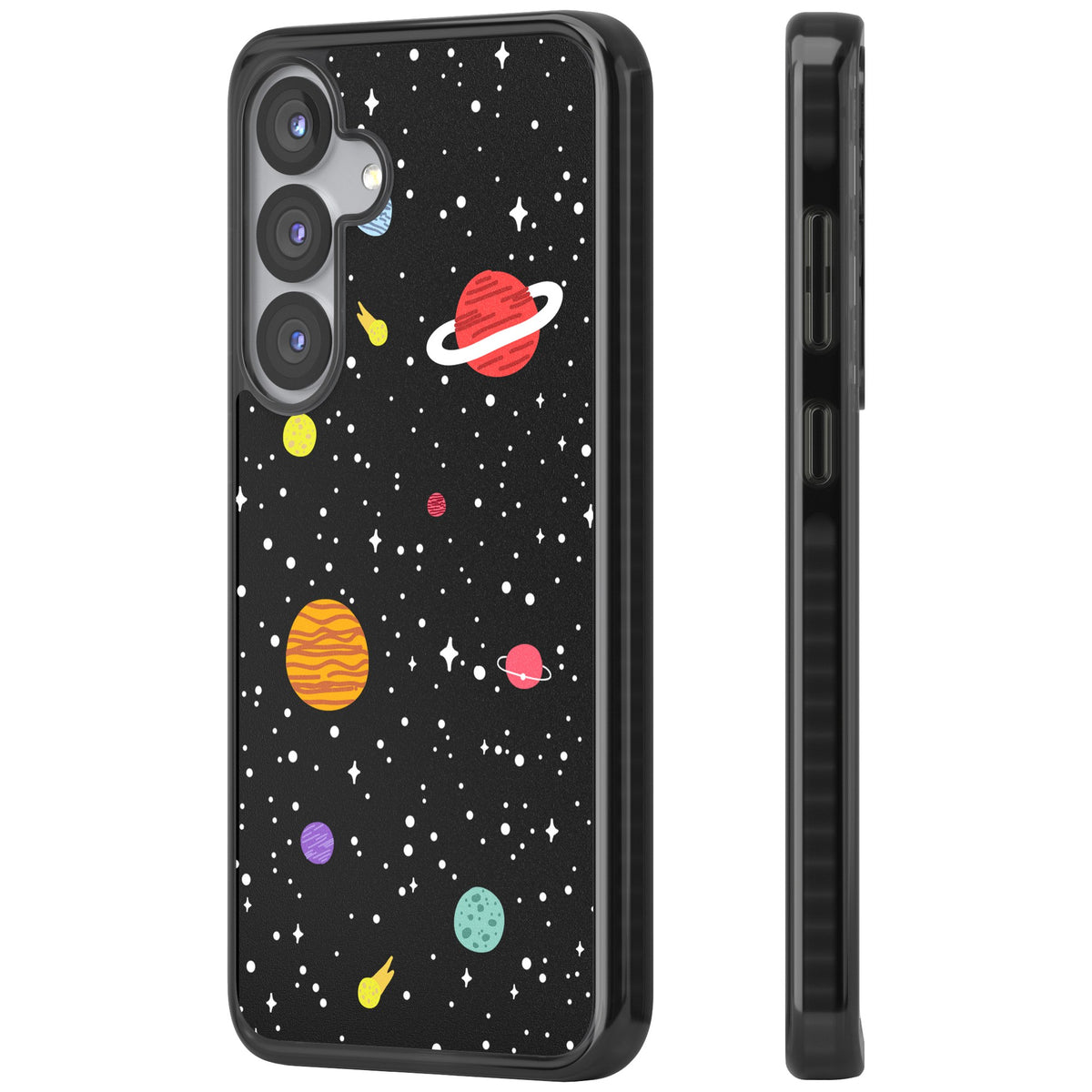Cute Cartoon Planets Samsung S25 / Samsung S25 Plus / Samsung S26 / Samsung S26 Plus Impact Black Phone Case side