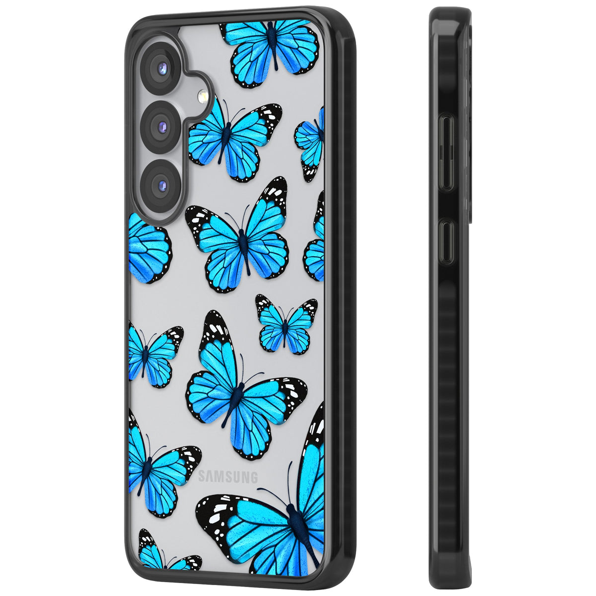 Azure Butterflies Samsung S25 / Samsung S25 Plus / Samsung S26 / Samsung S26 Plus Impact Black Phone Case side