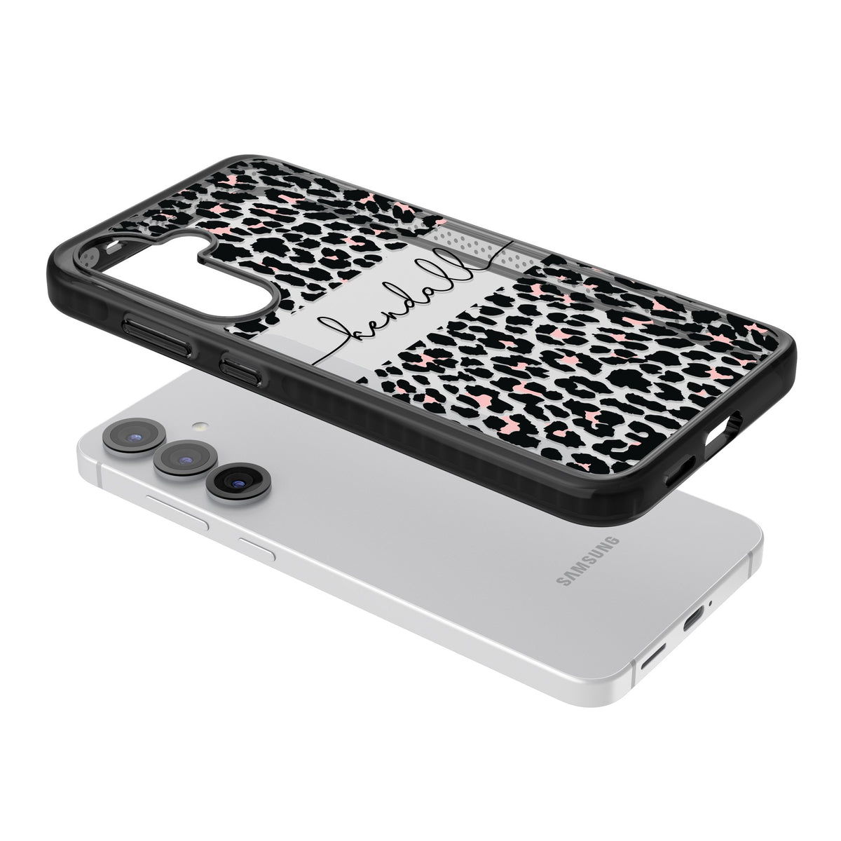 Personalised Tatty Leopard Samsung S25 / Samsung S25 Plus / Samsung S26 / Samsung S26 Plus Impact Black Phone Case angled