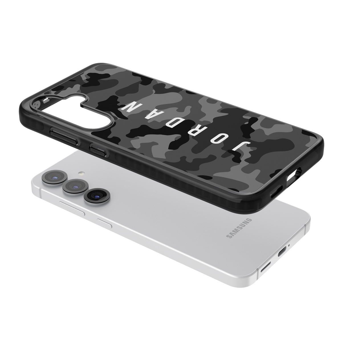 Personalised Urban Camo Samsung S25 / Samsung S25 Plus / Samsung S26 / Samsung S26 Plus Impact Black Phone Case angled