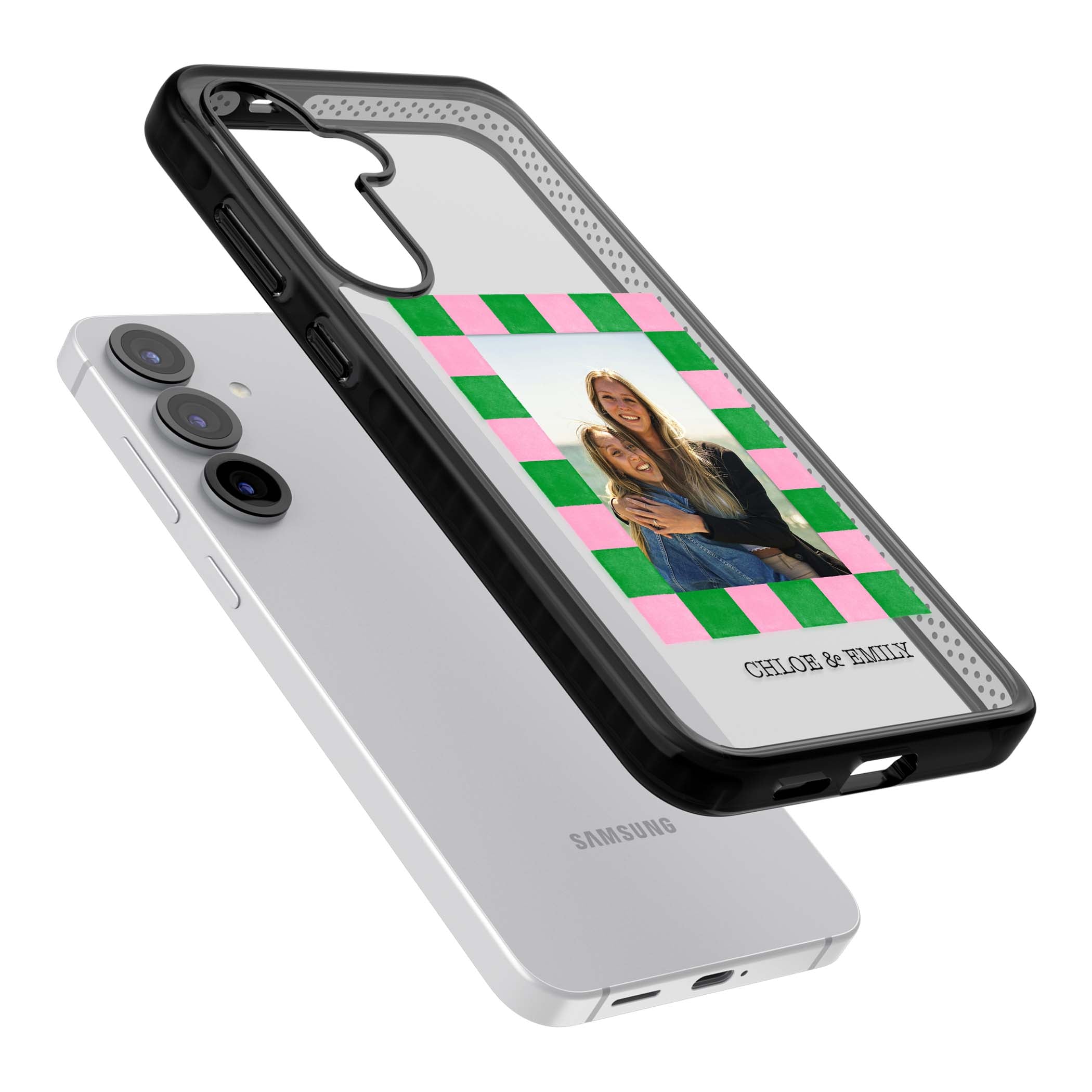 Riviera Check Photo cute iPhone case | Black Impact case for Samsung Galaxy S25, Samsung Galaxy S25 Plus