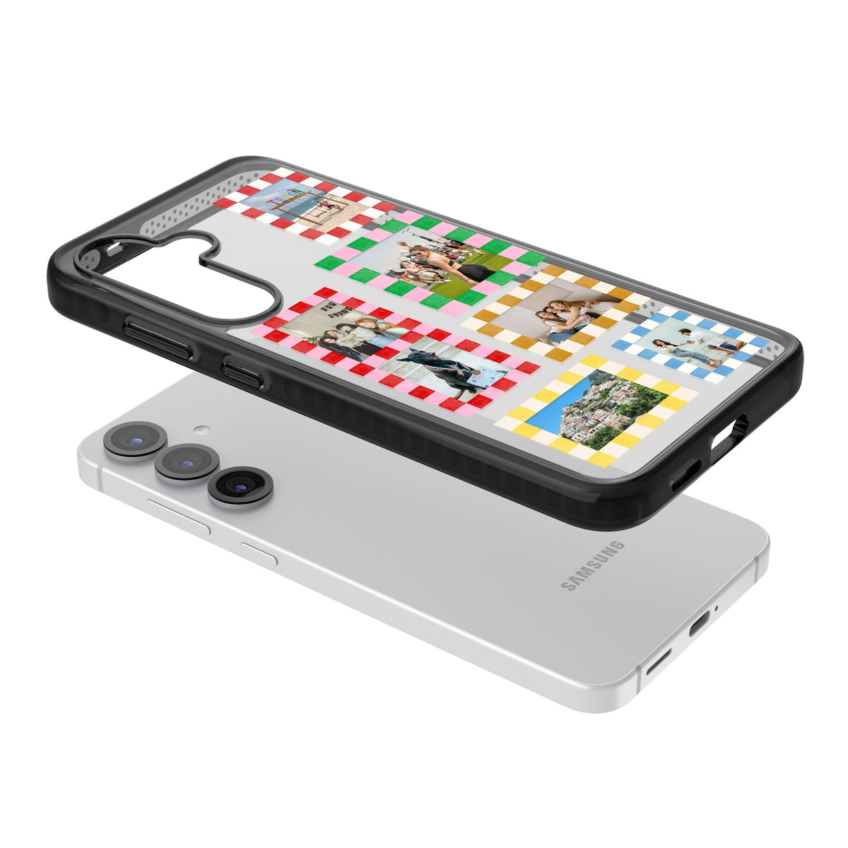 Personalised Italian Check Frames Samsung S25 / Samsung S25 Plus / Samsung S26 / Samsung S26 Plus Impact Black Phone Case angled