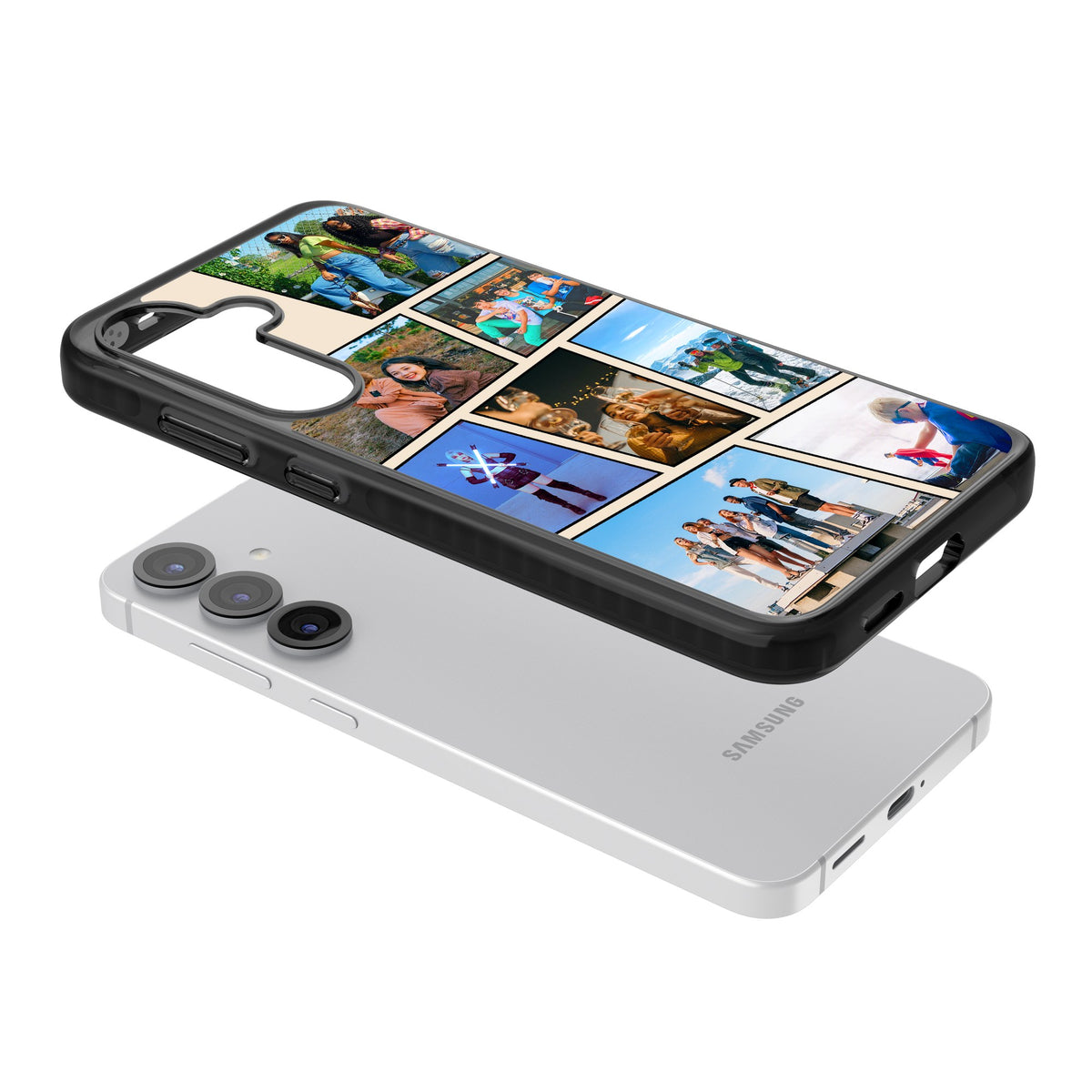 Personalised Comic Strip Photo Samsung S25 / Samsung S25 Plus / Samsung S26 / Samsung S26 Plus Impact Black Phone Case angled