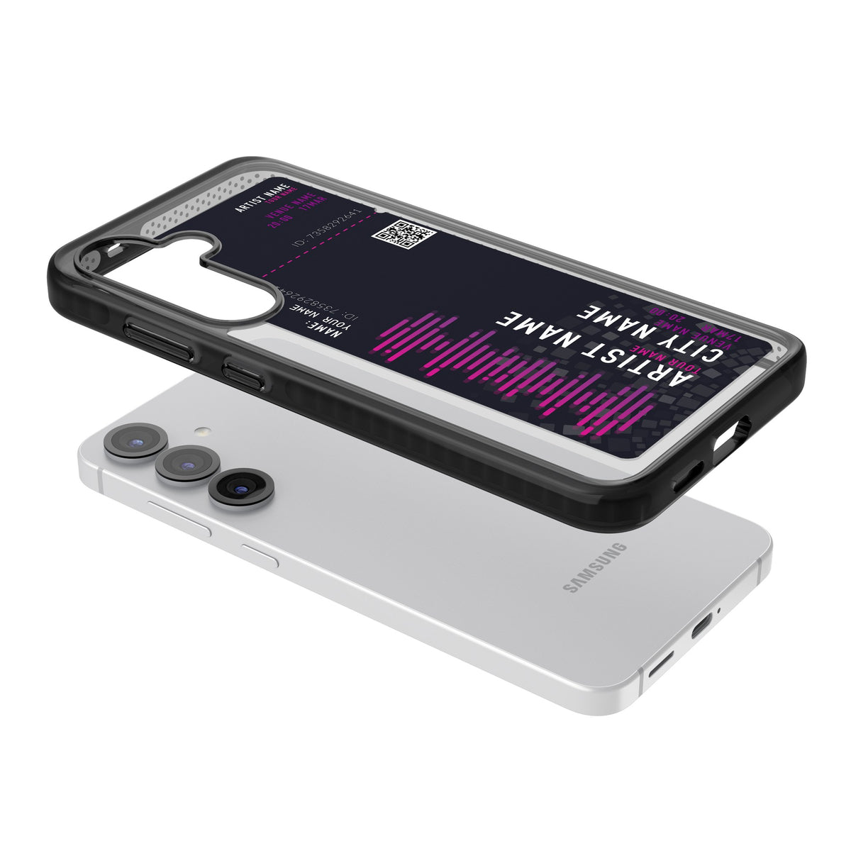 Personalised Concert Ticket Samsung S25 / Samsung S25 Plus / Samsung S26 / Samsung S26 Plus Impact Black Phone Case angled